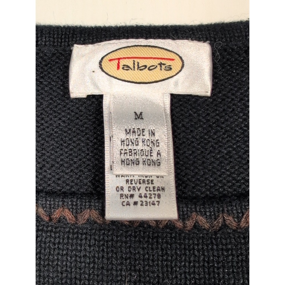 Talbots Womens Sweater M Black Paisley Floral Embroidery Long Sleeve Crew Neck - Picture 9 of 11